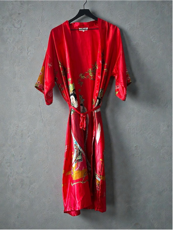 Lin Zhi Xiu Other - Lin Zhi Xiu Red Satin Robe XL Geisha Cherry Blossom Kimono Style